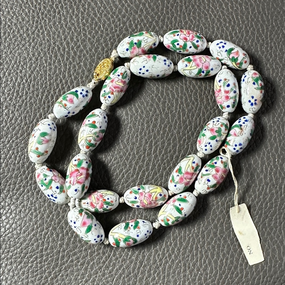 Vintage Large Oval White Porcelain Necklace